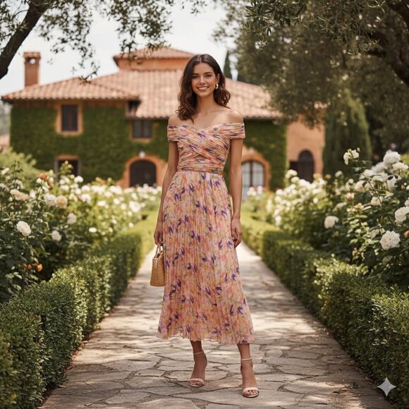 ASTR Leonara Off Shoulder Maxi Dress Peach Multi One Size NWT - Picture 1 of 13